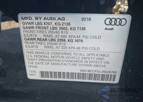 2018 Audi Q3 2.0T Premium/2.0T Sport Premium z USA, uszkodzony, nr VIN WA1BCCFS1JR026768